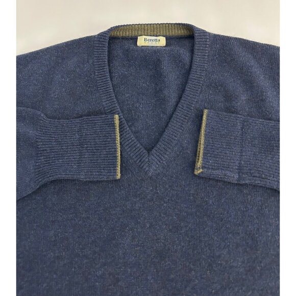 Beretta Sport Mens Medium 100% Cashmere Navy Blue V-Neck Sweater - Picture 1 of 11